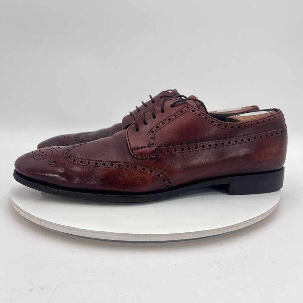 Prada Milano Men Size 9.5 Brown Perforated Leather Wingtip Derby Dress Shoes - Picture 2 of 16